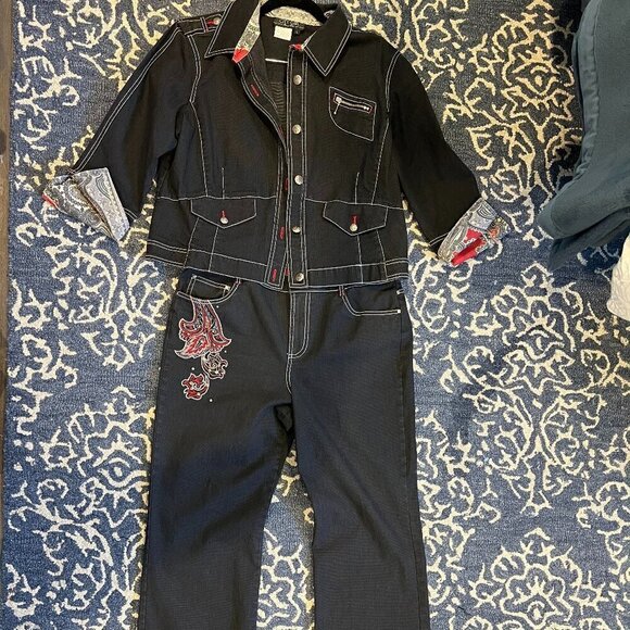 City Girl Nancy Bolen 2 pc Lightweight Embellished Silk trim Pant Set, Size 10 - Picture 1 of 16